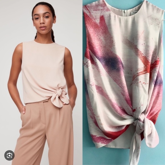 Babaton Aritzia Hopkins Blouse Printed Tie Front Top Abstract Design Size Small - Picture 3 of 13